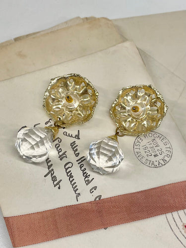 1980s Gold Filigree Pierced Earrings with Lucite Drops Jewelry Bloomers and Frocks